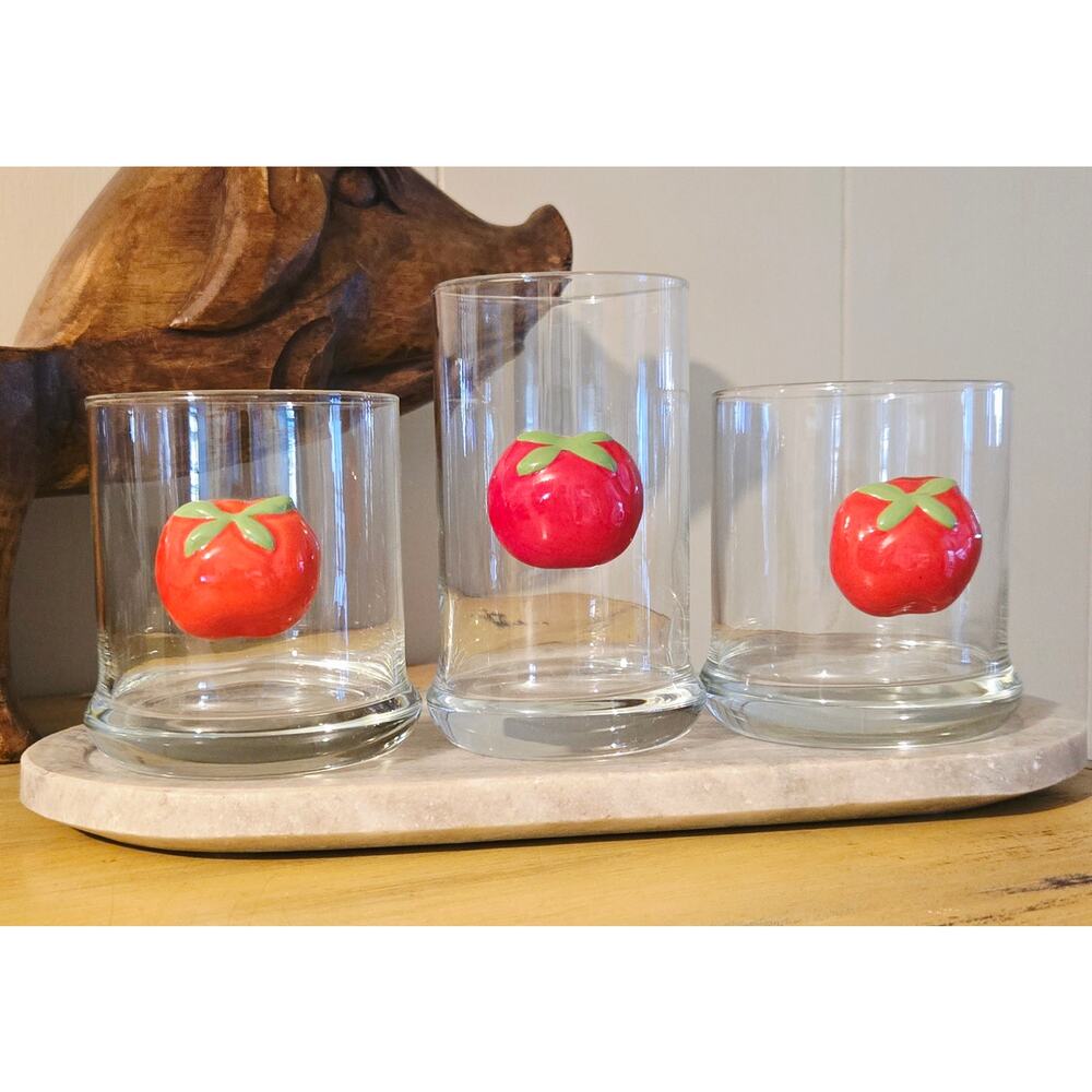 VTG Bloody Mary Set of Three Raised Tomatoes Glasses